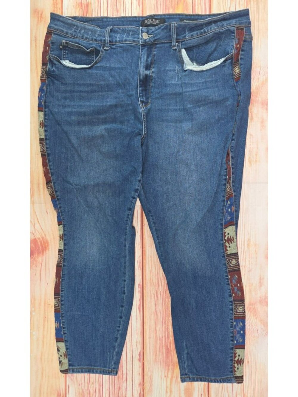 Judy Blue Womens Relaxed Fit Denim Jeans Size 24 With Aztec Side Trim